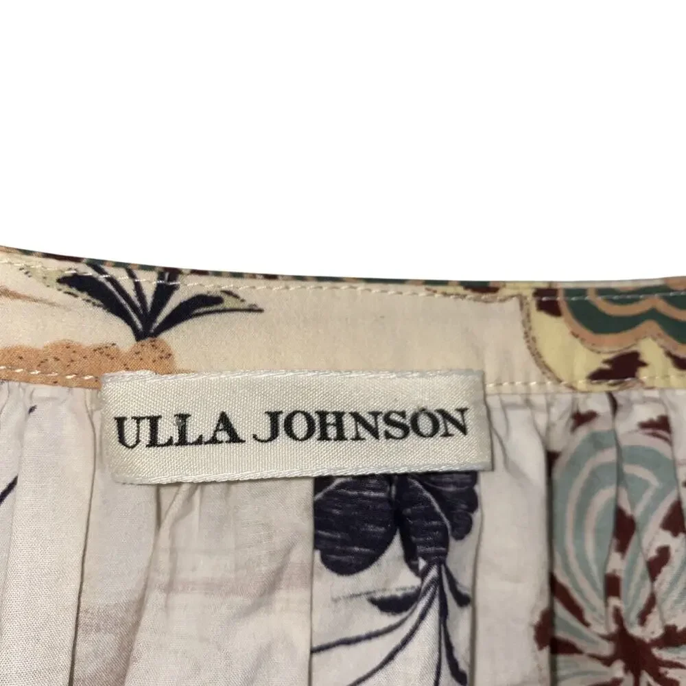 Ulla Johnson Blouse Womens 10 Tan Floral Ruffle Puff Sleeve Cotton Top